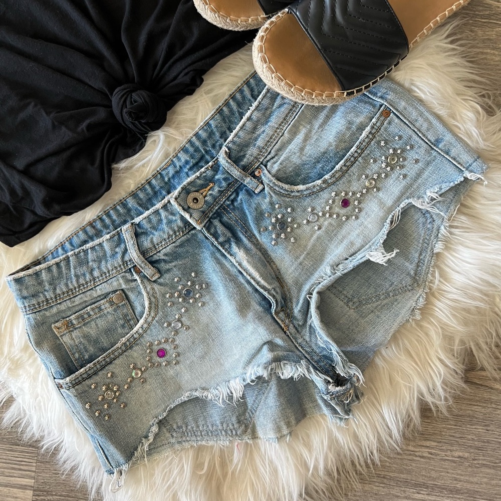 Retro Studded Denim Shorts